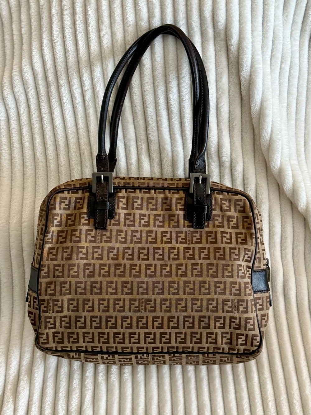 Fendi Brown Monogram Zucchino Bag with Dark Brown Trim - Picture 9 of 9